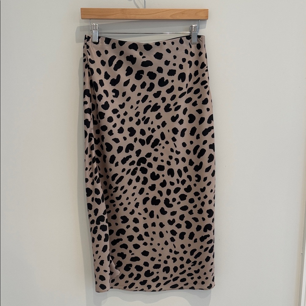 essue Taupe Midi Skirt with Black Animal Spots